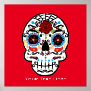 Poster Aquarelle de crâne sucre Mexique Mur Art Imprimer