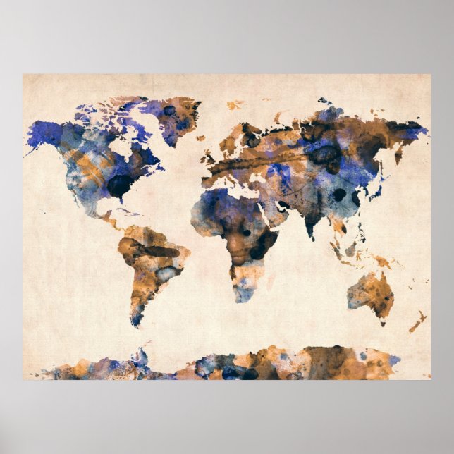Poster Aquarelle de la carte mondiale (Devant)
