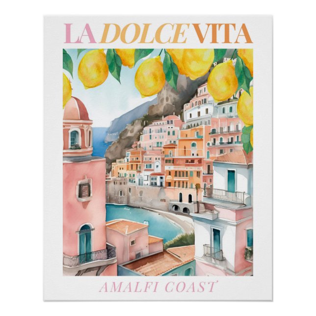 Poster Aquarelle de la côte d'Amalfi (Devant)