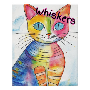 Poster Aquarelle douce Illustration d'un chat-Whiskers