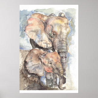 Poster Aquarelle éléphants