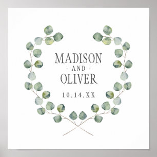 Poster Aquarelle Eucalyptus cadre feuille   MARIAGE