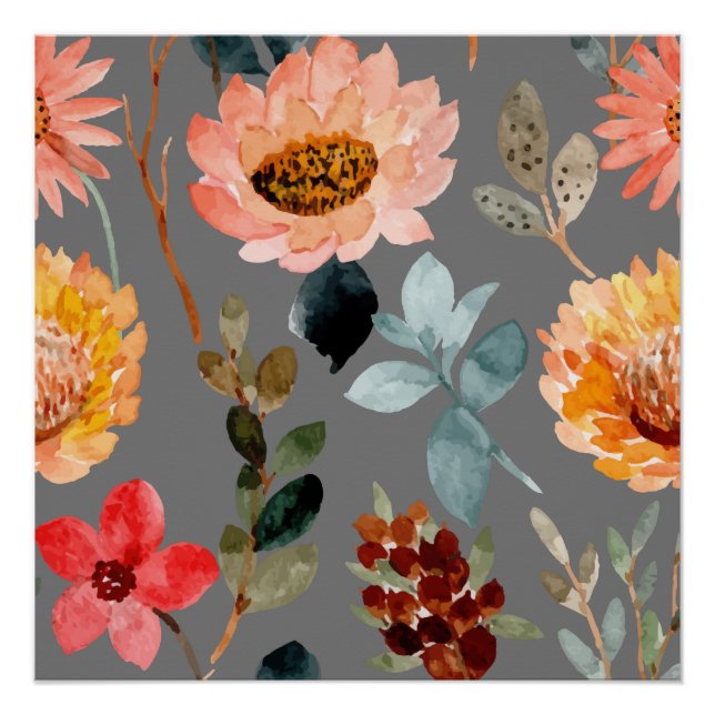 Poster Aquarelle Fleur coloré Nature mignonne (Devant)