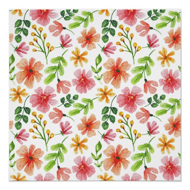Poster Aquarelle Floral Fleurs roses Motif-69677 (Devant)