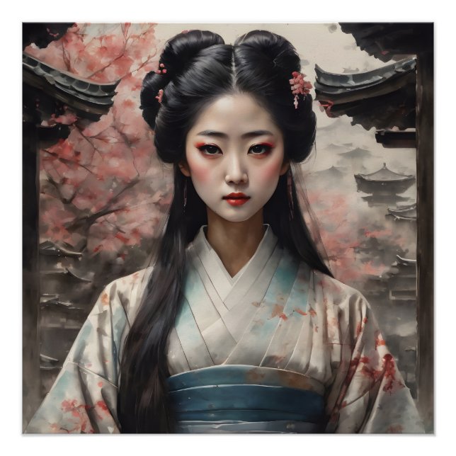 Poster Aquarelle Geisha no 10 (Devant)