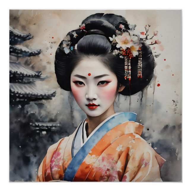 Poster Aquarelle Geisha no 5 (Devant)