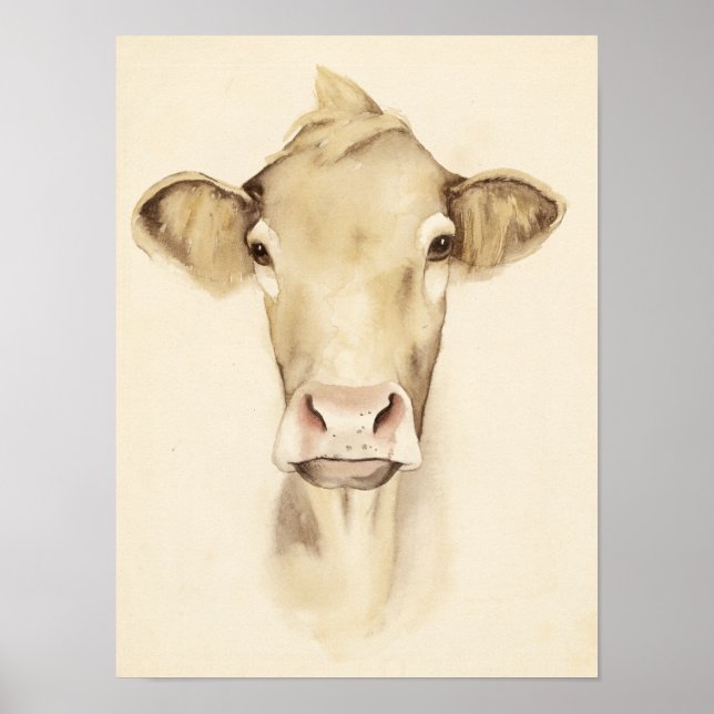 Poster Aquarelle Grange Animaux | Vache (Devant)