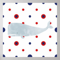 Aquarelle gris marine Baleine Bannière bleu rouge