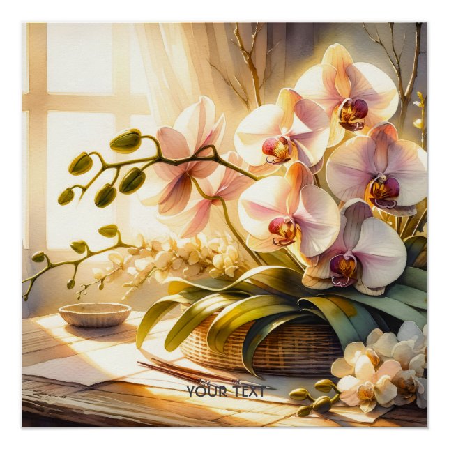 Poster Aquarelle Imaginaire mignonne rose orchidées (Devant)