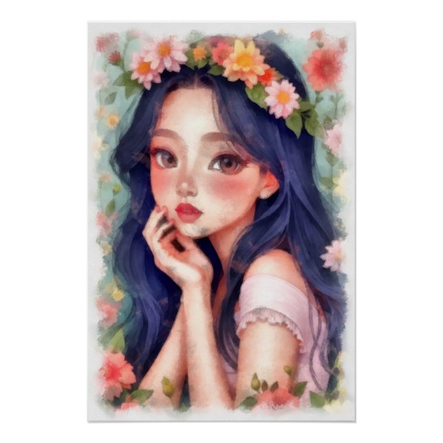 Poster Aquarelle, jeune fille (Devant)