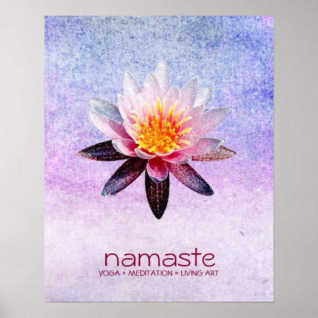 Poster Aquarelle Lotus Fleur Namaste Méditation Yoga (Devant)