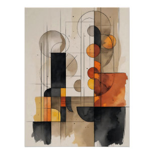 Poster Aquarelle minimaliste Abstraite tons de terre art
