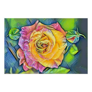 Poster Aquarelle moderne Peinture de rose rose orange