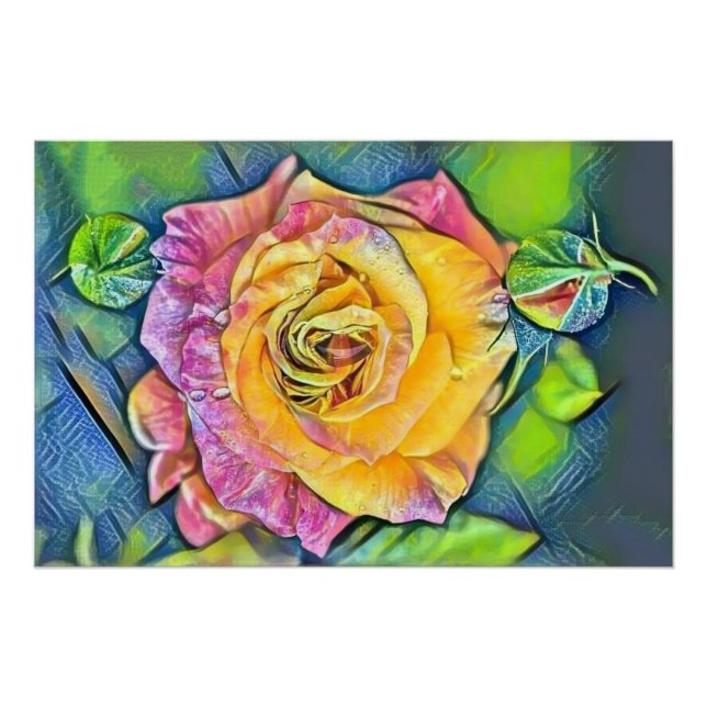 Poster Aquarelle moderne Peinture de rose rose orange (Devant)