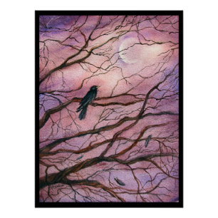 Poster Aquarelle Moon Raven