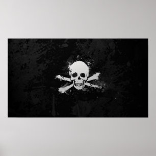 Poster Aquarelle noire et blanche Pirate Sklag