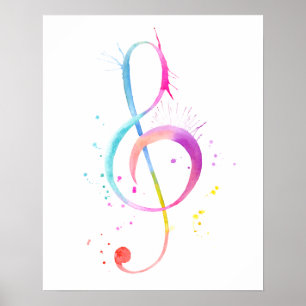 Poster Aquarelle - note de musique Imprimer
