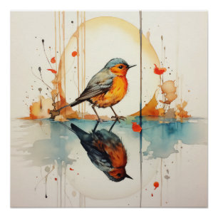 Poster Aquarelle Oiseau : détails merveilleux en minimali