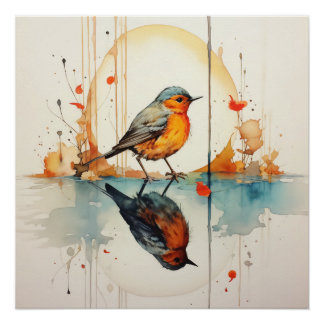 Poster Aquarelle Oiseau : détails merveilleux en minimali