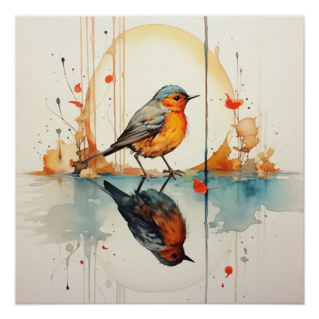 Poster Aquarelle Oiseau : détails merveilleux en minimali (Devant)