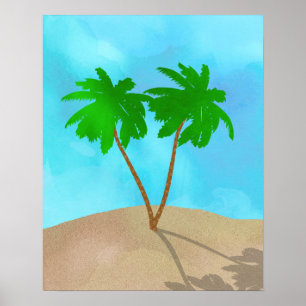Poster Aquarelle Palm Tree Beach Scene Collage