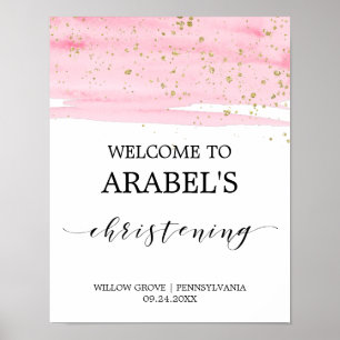 Poster Aquarelle rose Blush & Gold Christing Bienvenue