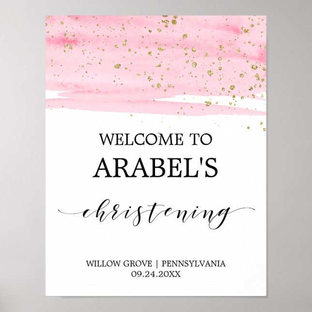 Poster Aquarelle rose Blush & Gold Christing Bienvenue (Devant)
