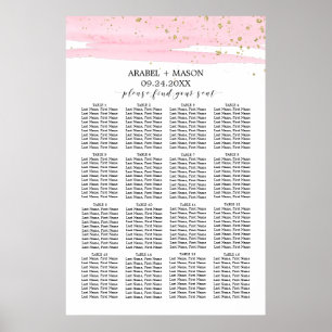 Poster Aquarelle Rose Blush & Gold Mariage Carte de siège