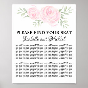 Poster Aquarelle rose Floral 8 tables