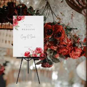 Poster Aquarelle Rouge Floral Mariage Bienvenue Signal nu