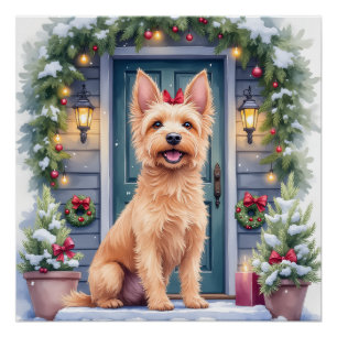 Poster Aquarelle Terrier Australien Silky sur un seuil en