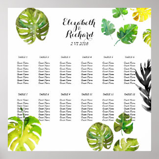 Poster Aquarelle Tropical Feuilles mariages