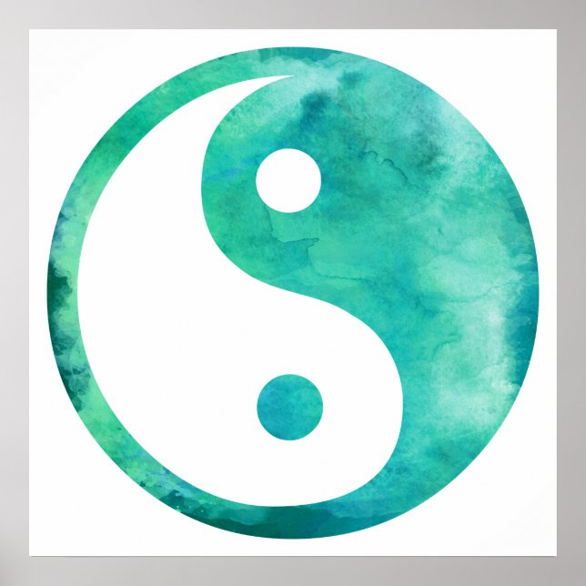 Poster Aquarelle turquoise Aqua Yin Yang Équilibre du tao (Devant)