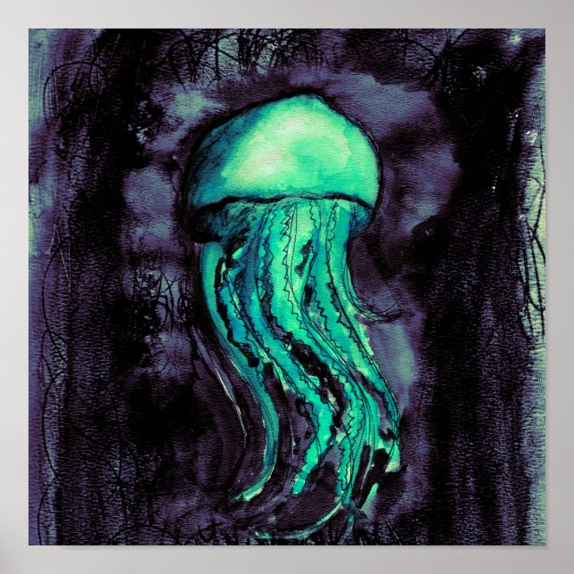 Poster Aquarelle turquoise méduse (Devant)