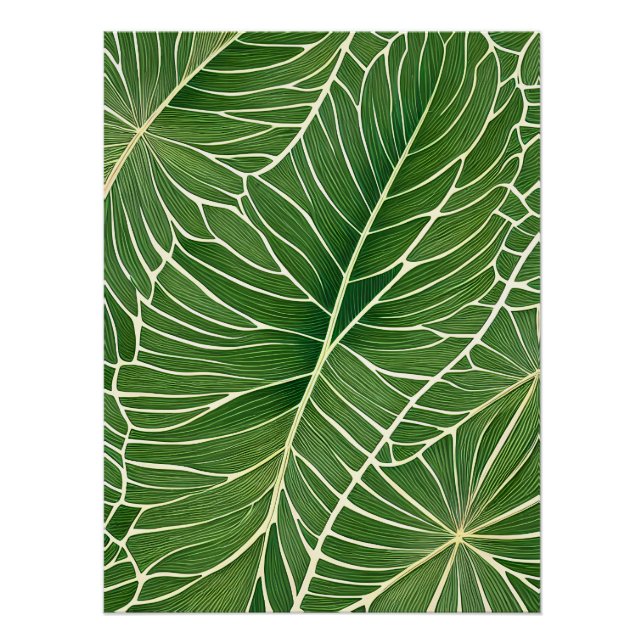 Poster Aquarelle Vert Feuilles tropicaux (Devant)