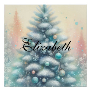 Poster Aquarelle vintage Arbre de Noël et ornements
