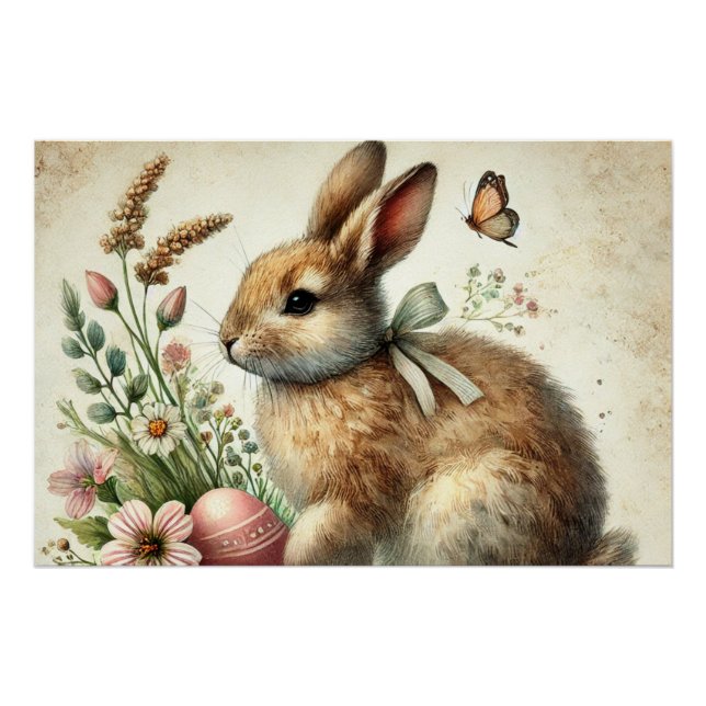 Poster Aquarelle vintage lapin lapin de Pâques (Devant)