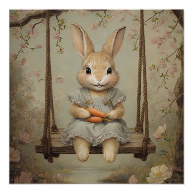 Poster Aquarelle vintage lapin lapin de Pâques (Devant)