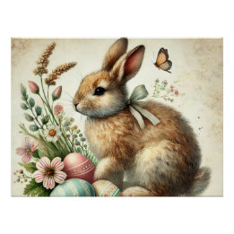 Poster Aquarelle vintage lapin lapin de Pâques