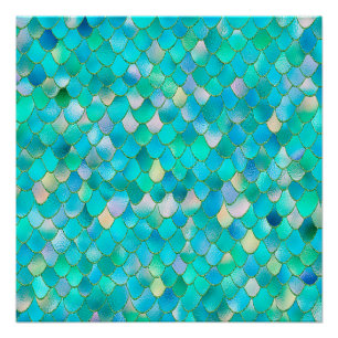 Poster Aquarelle Wonky Parties scintillant Turquoise Méta