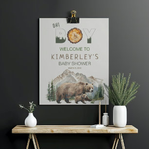 Poster Aquarelle Woodland Oh Boy Bear Baby shower