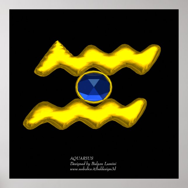 POSTER AQUARIUS /GOLD ZODIAC BIJOU D'ANNIVERSAIRE (Devant)