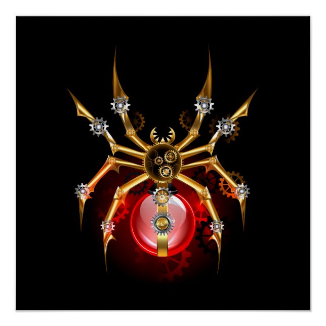 Poster Araignée steampunk sur fond noir (Devant)