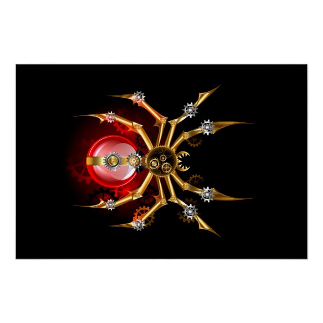 Poster Araignée steampunk sur fond noir (Devant)