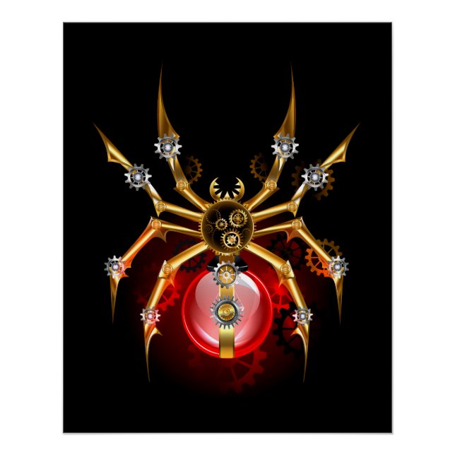 Poster Araignée steampunk sur fond noir (Devant)