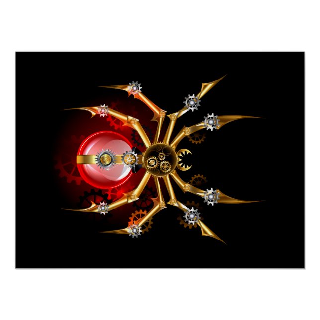 Poster Araignée steampunk sur fond noir (Devant)