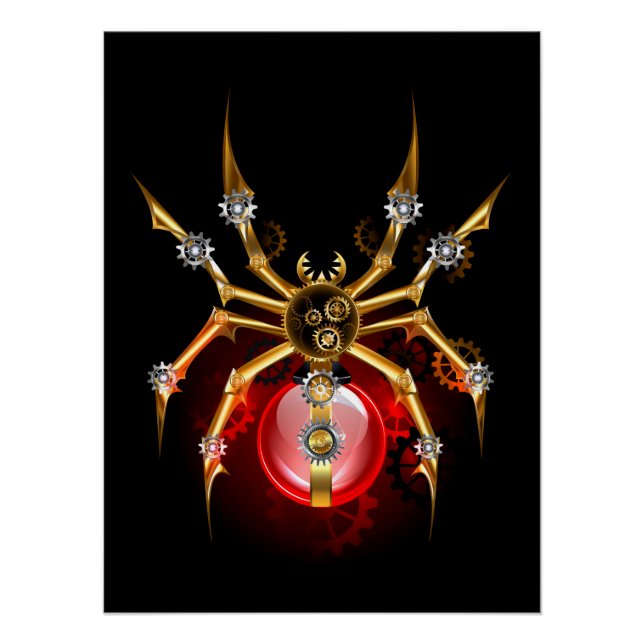Poster Araignée steampunk sur fond noir (Devant)