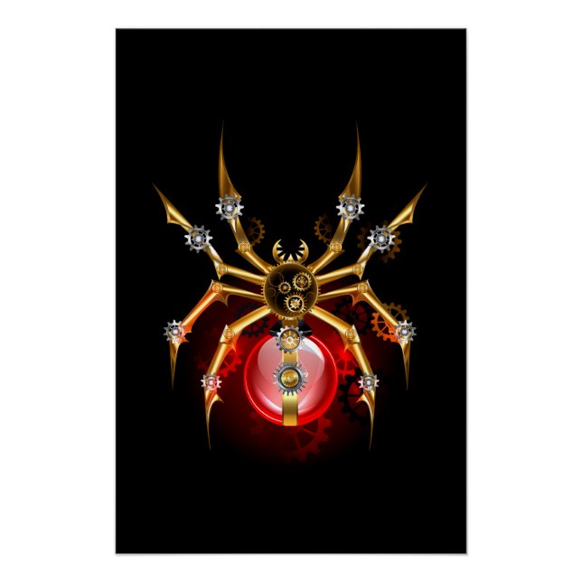 Poster Araignée steampunk sur fond noir (Devant)