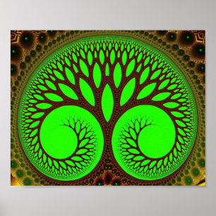 Poster Arbre 2 Art Fractal Vert Fin