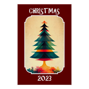 Poster Arbre à pin artistique   Joyeux Noël 2023